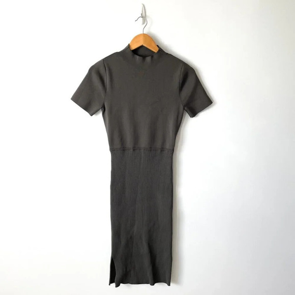 Aritzia Babaton High Neck Knit Short Sleeve Dress Olive Green Size Medium - Picture 1 of 5